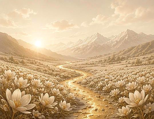 Kashmir saffron fields at first light